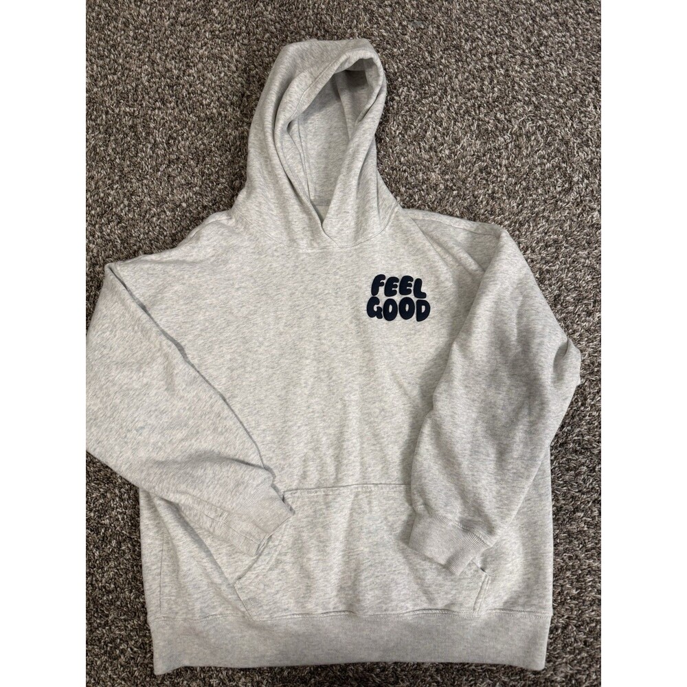 Hollister Feel Good Hoodie Womens M Gray Navy Logo Graphic Pullover Sweatshirt